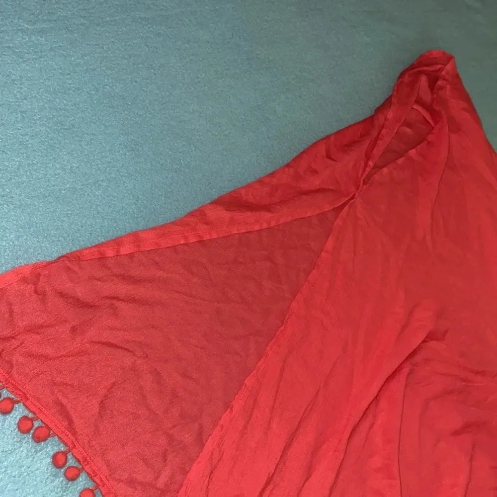 LANE BRYANT crochet & pom poms cover up kimono coral side slits NEW size OSFA